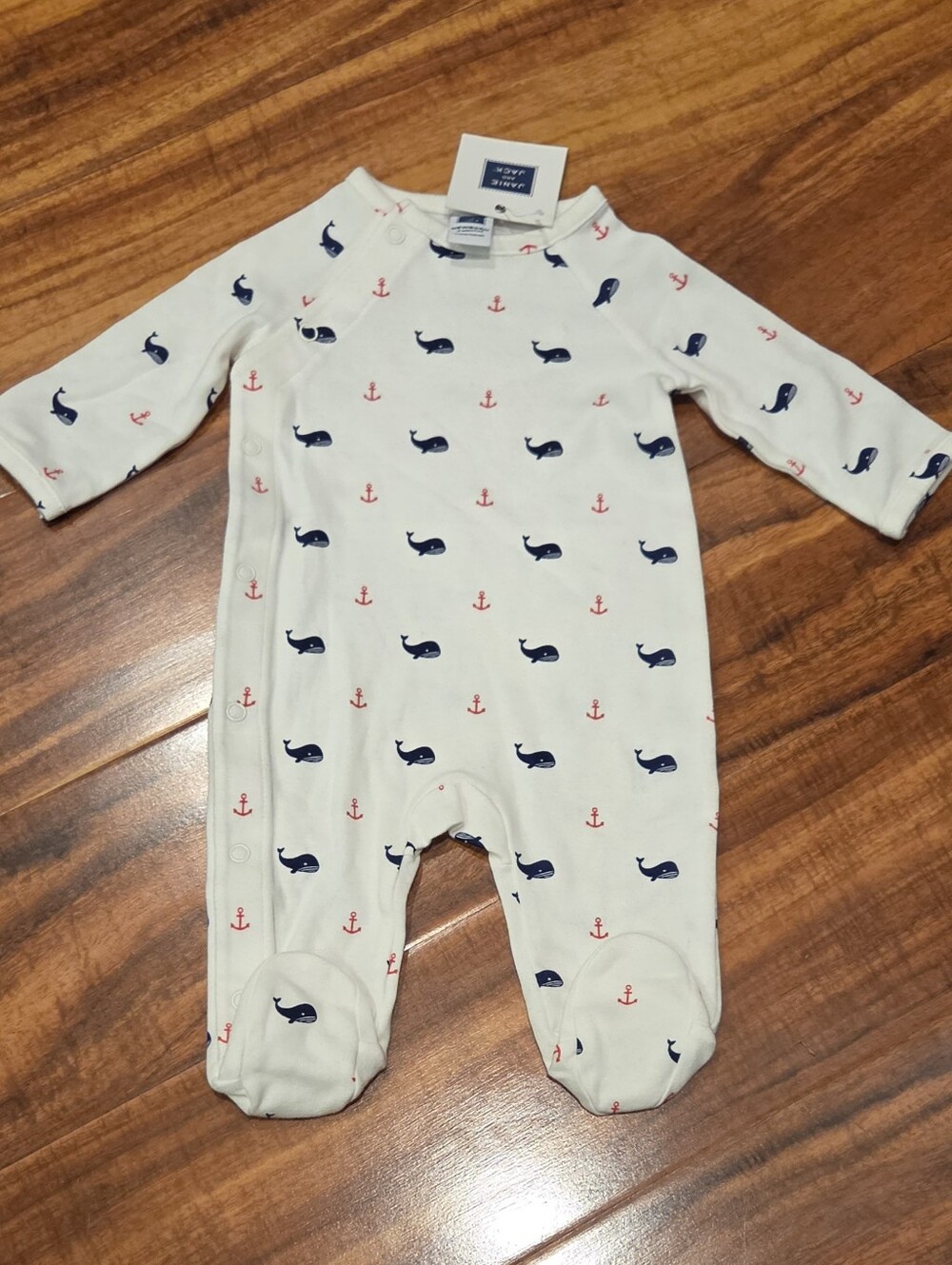 Janie and Jack NWT Newborn Whale and Anchor Print Footie Romper